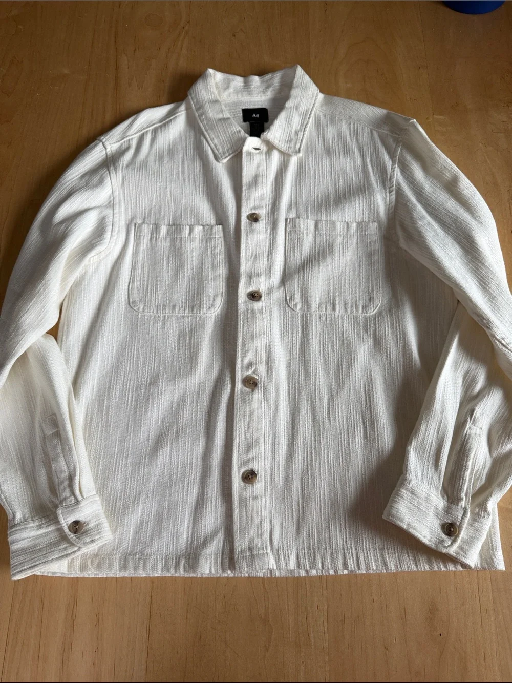 H&M Cream Textured Button-Front Shirt Jacket
